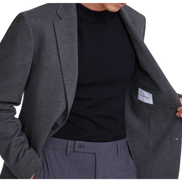 Calvin Klein Men's Grey Solid Knit Slim-Fit Casual Comfort Sport Coat Size 34S - Picture 4 of 5